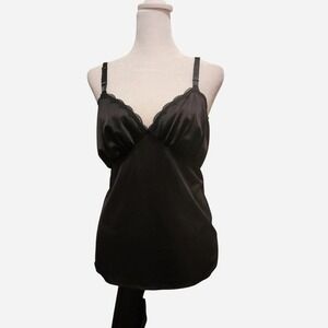 Vintage Shadowline Black lace trim camisole with adjustable straps